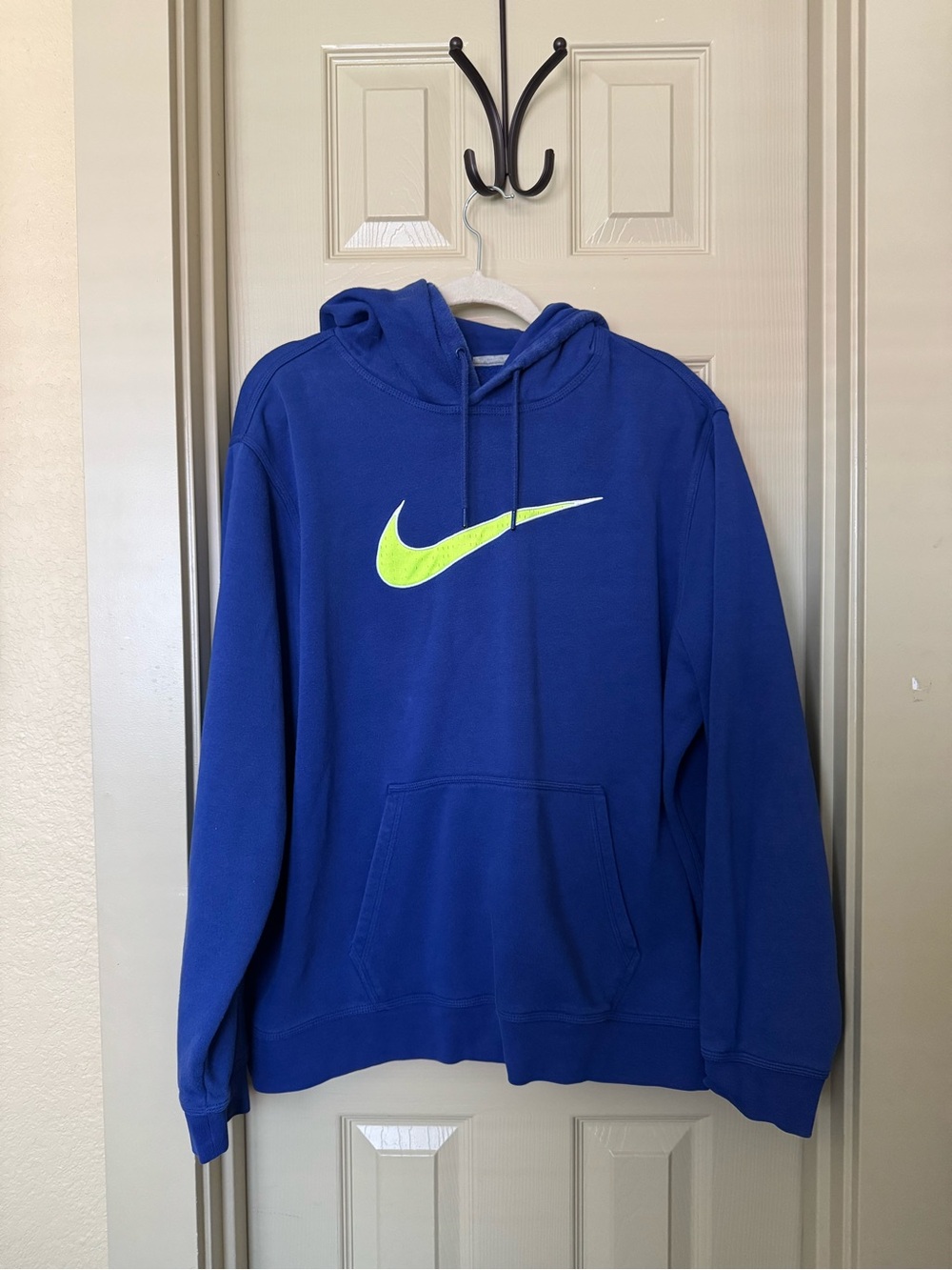 Nike Blue Hoodie with Neon Yellow Swoosh